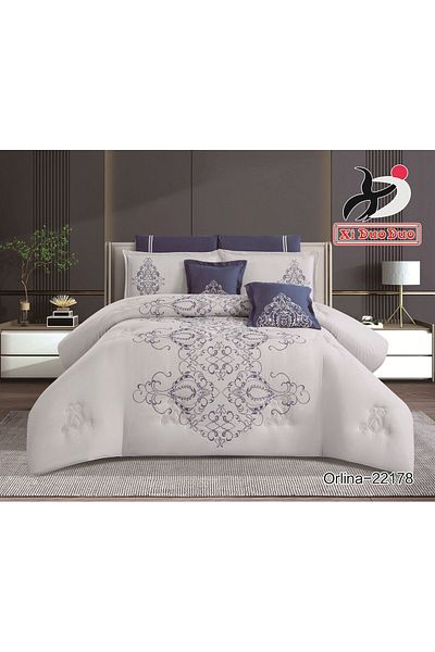 XI DUO Luxury embroidered microfiber comforter set, high quality, suitable for all seasons, 8 pieces