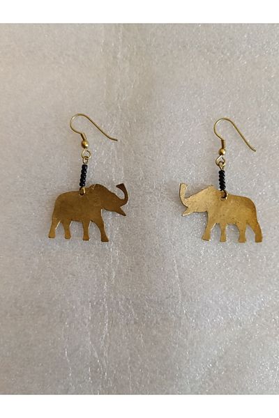 Butik Tülin Authentic Handmade Brass Tiny Black Beads Elephant Dangle Earrings 4.8X3.5Cm Made in Kenya