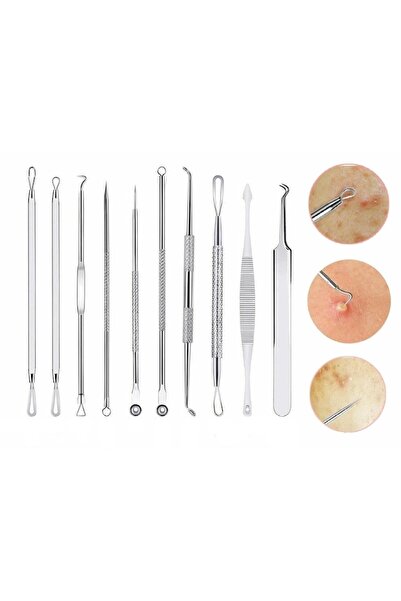 OEM Set of 10 Tweezers for Blackheads Extraction, Comedones, Acne, Stainless Steel Tools, 12 cm