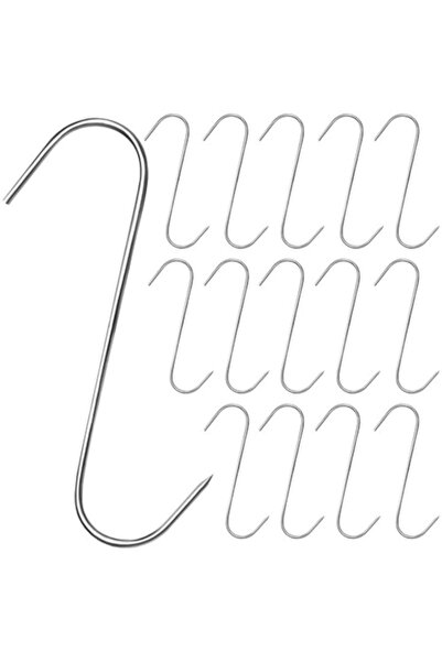 OEM Σετ 15 γάντζων από ανοξείδωτο ατσάλι για κρεοπωλείο ή καπνιστήριο, τύπου S, 15 cm
