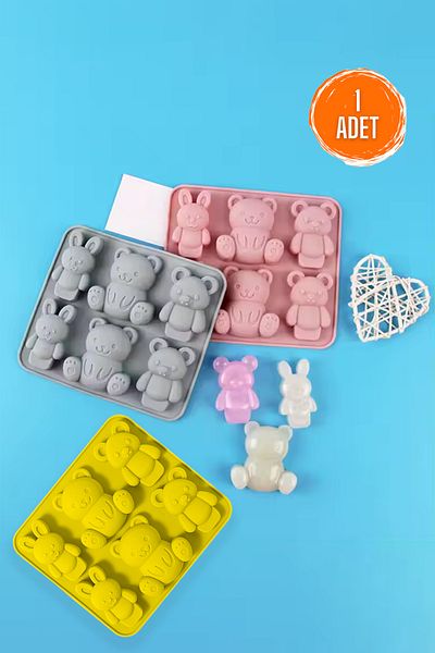 Factorial Teddy Bear Ice Mold 1 Piece 6 Chamber Homemade Candy Chocolate Ice Pop Food Drink Ice Tray
