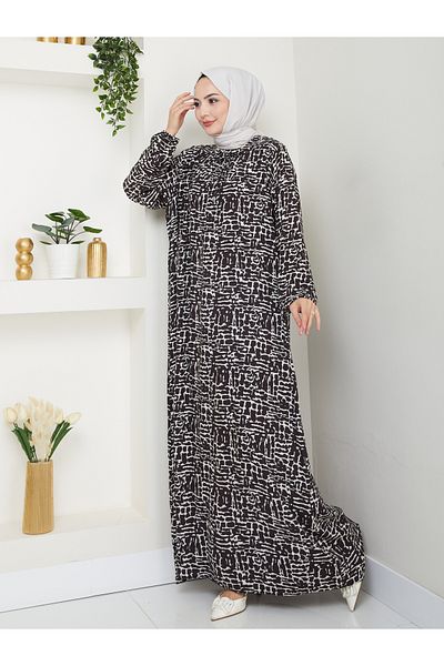 Nevayla Moda Φόρεμα βισκόζης με συσπειρωμένο μπροστινό μέρος - Καφέ / E0130