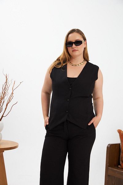 RMG Plus Size Trousers Vest Double Suit Black