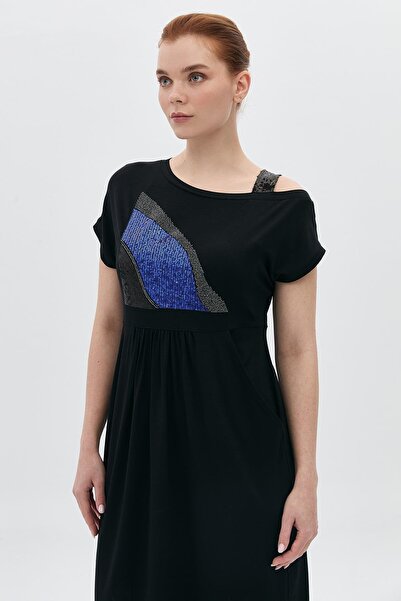 DAIDO Kanguru Saks Bsn'li Taşlı Elbise