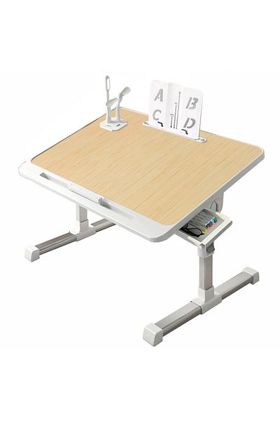 Linomag Adjustable foldable laptop stand/table, 60x40x27-40cm, book & tablet holder, storage drawer, Wood