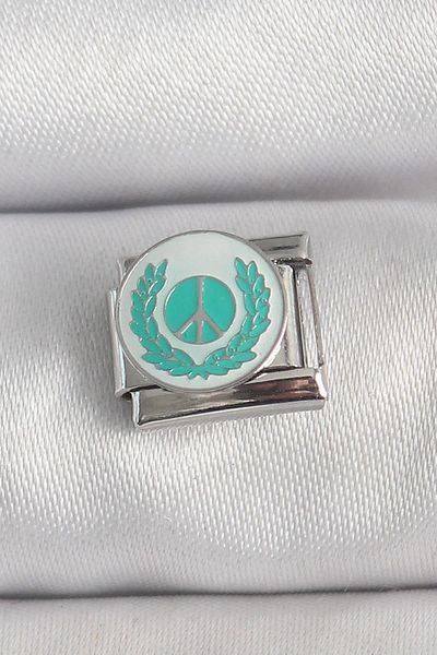 Celira Steel Silver Color White Blue Peace Sign Engraved Nomination Charm