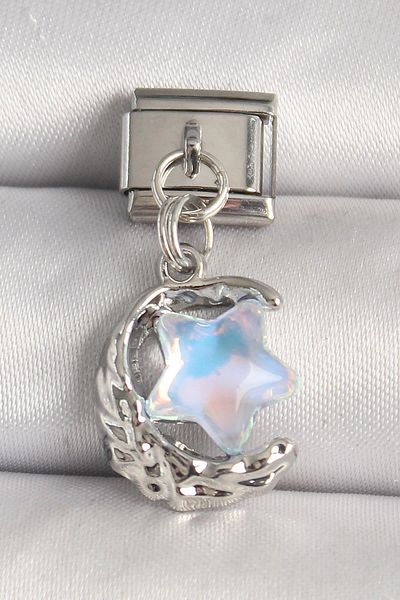 Celira Steel Silver Color Crescent Blue Enamel Star Model Nomination Charm