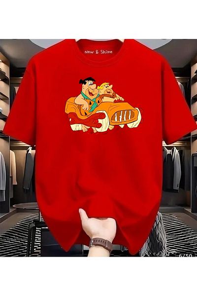 New Shine In Cart 6 and Above Purchases Get 1 T-Shirt as a Gift - Flintstone Printed Oversize T-Shirt