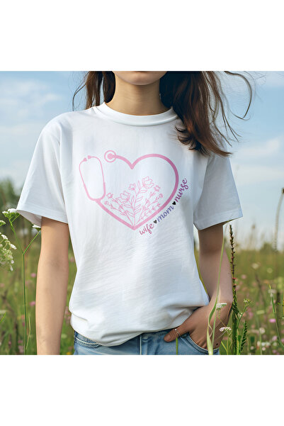 giftkonsept تي شيرت أبيض عادي من القطن بنسبة 100% هدية للأم والمرأة والممرضة