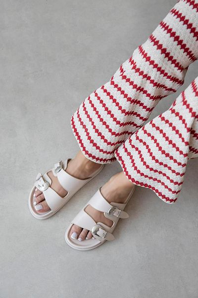 STRASWANS Orban Women's Buckle Detail Daily Comfort Leather Slippers Beige