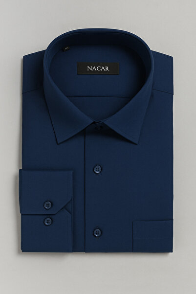 FATELLA Чоловіча синя сорочка з довгими рукавами та класичними кишенями - зру...