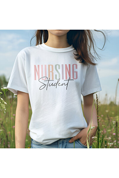 giftkonsept هدية للممرضات طالبة التمريض، تي شيرت أبيض عادي من القطن بنسبة 100%