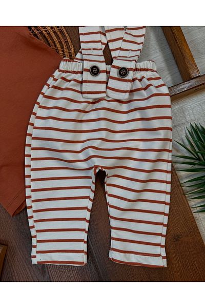 bebicix Body Summer Salopet Baby Boy Set with Striped Hat and Shoulder Clips