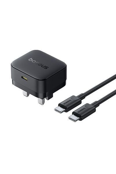 Baseus Palm 30W PD Type-C Fast Charging Wall Charger - UK, Ultra Fast C to C Data Cable 1M - Black