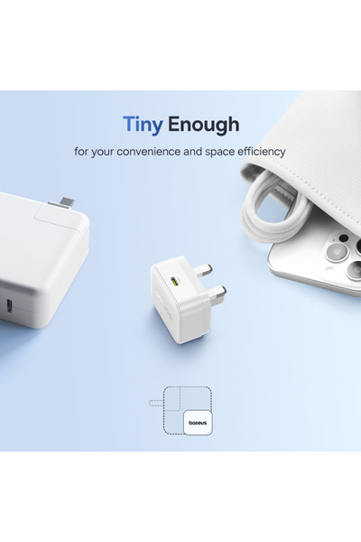 Baseus Palm 30W PD Type-C Fast Charging Wall Charger - Ultra Fast USB-C Charger With UK Plug - White