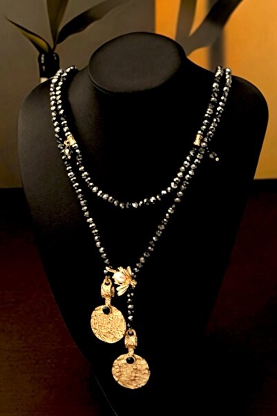 Pinty Design Kristal Taşlı Eski Para Detaylı 105 CM Kadın Kolye