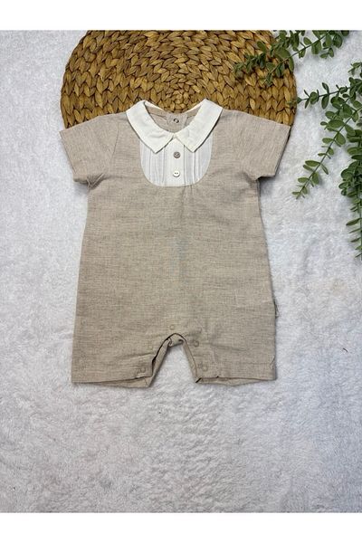TİJK Baby Boy Linen Fabric Shirt Collar Jumpsuit