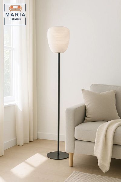 MARIA HOMES Slim Black Floor Lamp with Textured Oval Shade