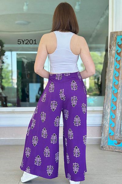 İnce Topuk Patterned Viscose Wide Leg Trousers 5Y201