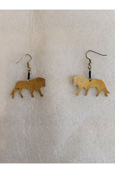 Butik Tülin Authentic Handmade Brass Tiny Black Beads Lion Dangle Earrings 5X4 cm Made in Kenya