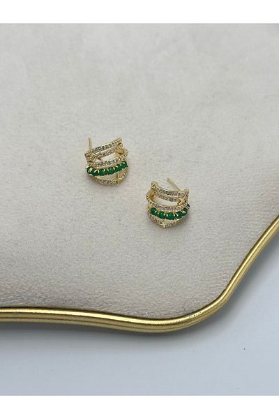 MyladyAccessoriess Polar Star and Green Stone Detail Hoop Earrings (Steel)