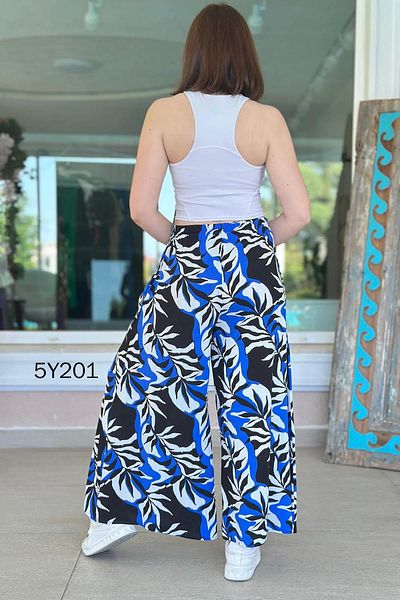 İnce Topuk Patterned Viscose Wide Leg Trousers 5Y201