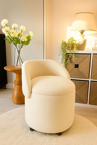 WEBPANYA X Large KREM Tedy Kumaş Sandıklı Silindir Dekoratif Katlanabilir Ber...