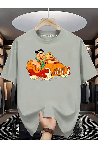 New Shine In Cart 6 and Above Purchases Get 1 T-Shirt as a Gift - Flintstone Printed Oversize T-Shirt