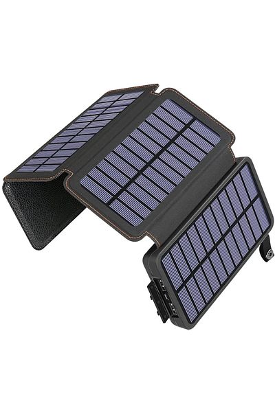 Linomag External Solar Battery, Power Bank 20,000 mAh, Waterproof, 4 Panels, Black