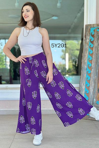 İnce Topuk Patterned Viscose Wide Leg Trousers 5Y201