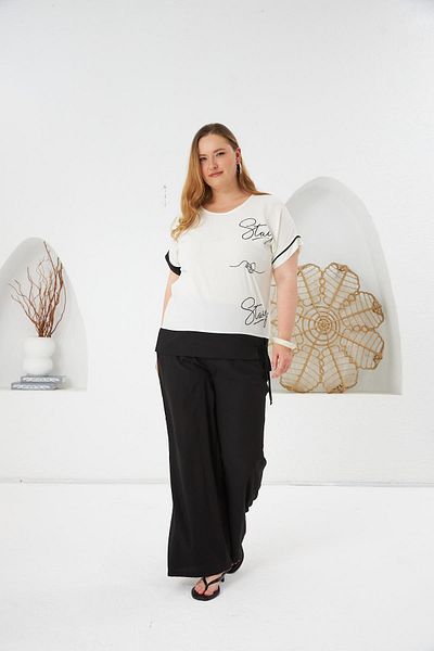 RMG Stay Written Plus Size Blouse-Pants Set Black