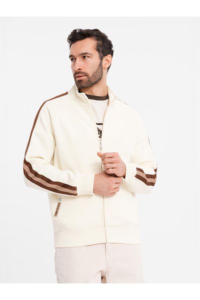 OMBRE Herren Sweatshirt mit hohem Kragen und Streifen - creme V3 OM-SSZP-0219 S