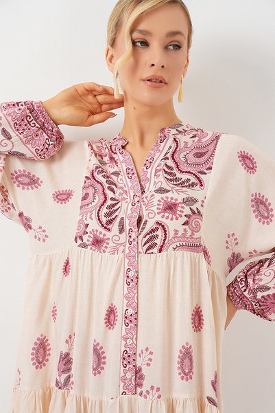 Bigdart 2423 Authentic Patterned Hijab Dress - Claret Red 1