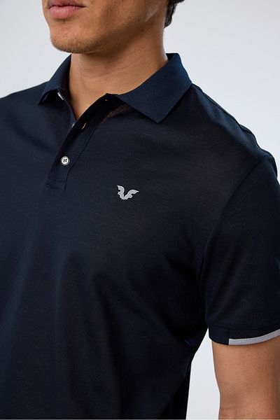 bilcee Men's Dark Navy Blue Cotton Polo Collar Short Sleeve T-Shirt 9710