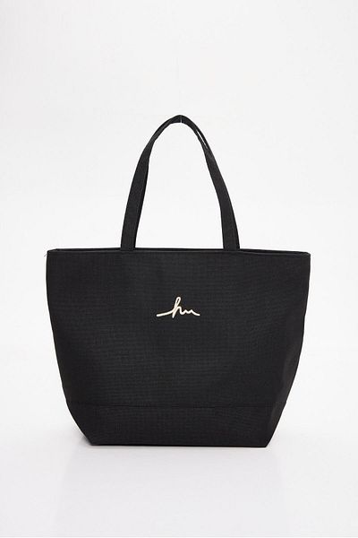 Haşema Signature Embroidered Zippered Linen Beach Bag Black 21