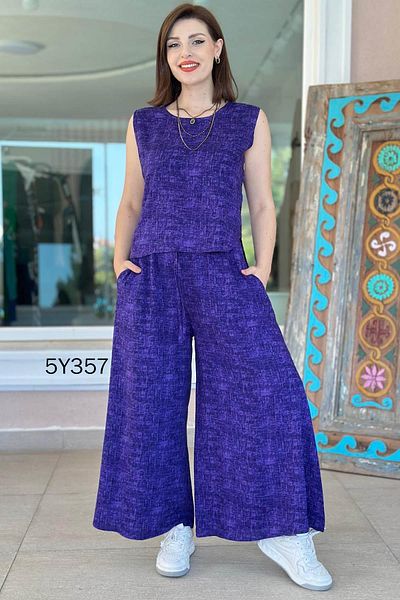 İnce Topuk Zero Sleeve Button Detail Casual Viscose Suit 5Y357