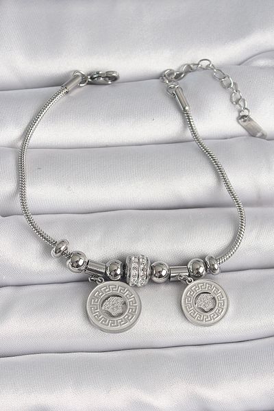 Skygo 316L Steel Silver Color Tube Chain Locket Model Zircon Stone Detailed Women's Bracelet - Tj-Bb6654