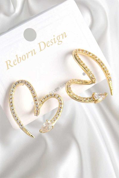 REBORN DESIGN Brass Silver Color Zircon Stone Snake Heart Model Women's Earrings
