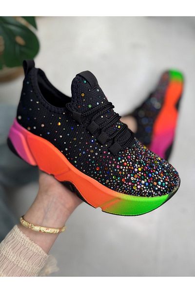 İmerShoes Pantofi sport negri pentru femei de zi cu zi, cu șireturi, ușoare, groase, cu talpă înaltă, pantofi de mers 403