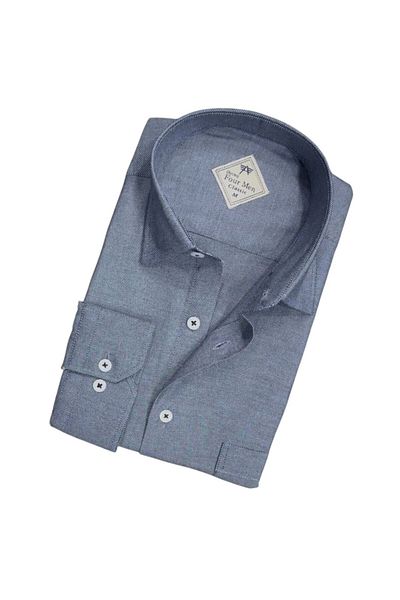 GÖMLEK GALERİSİ Men's Classic Relaxed Fit Plain Oxford Cotton Long Sleeve Shirt
