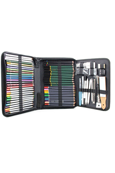 Genel Markalar Profesyonel Çantalı 75 Parça Eskiz ve Renklendirme Karakalem Kuru Boya Seti Gölgelendirme Resim