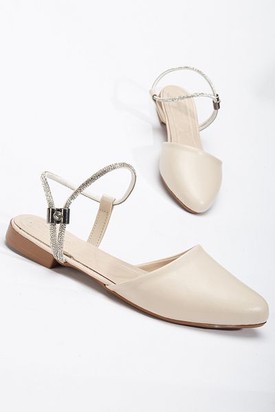 Tonny Black Women's Beige Stone Rope Detailed Ballerinas