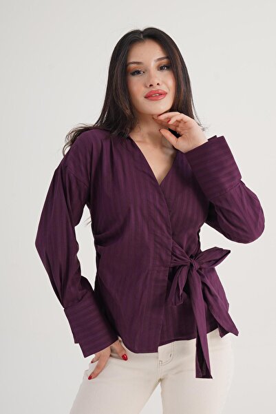 Hipo Trend Thick Line Side Tie Regular Fit Plum Shirt