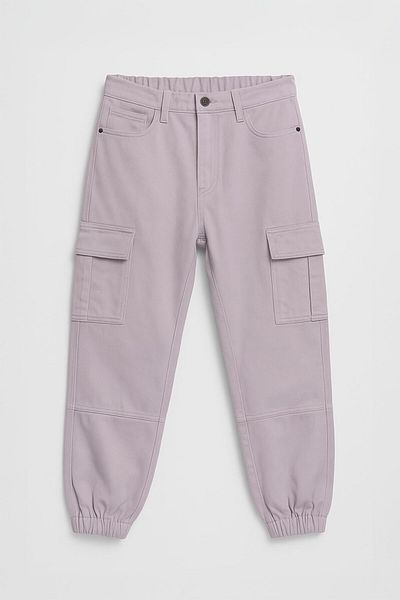 Bluewhite Women's High Waist Cargo Pocket Elastic Leg Lilac Jean Trousers