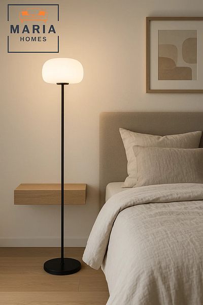 MARIA HOMES Modern Floor Lamp with Ribbed Oval Shade