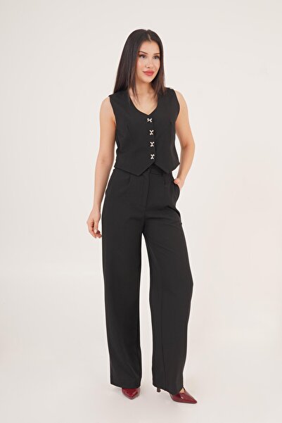 Hipo Trend بدلة سوداء مزدوجة بأزرار معدنية على شكل فيونكة