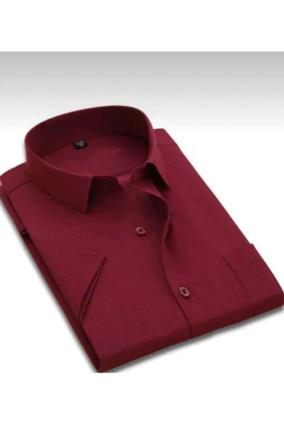 Kuraff Giyim Men's Classic Cut Dakron Fabric Single Pocket Short Sleeve Shirt