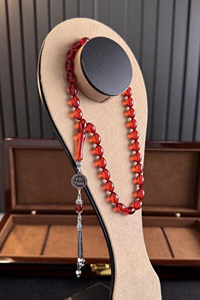 dergah tesbih Kişiye Özel Gümüş İsim Tasarım Kırmızı Sıkma Kehribar Tesbih