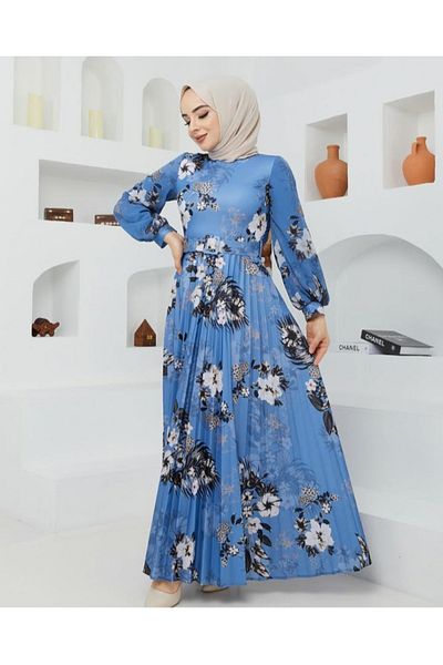 FRESH FASHION Patterned Lycra Satin Hijab Dress