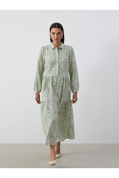 LC Waikiki Shirt Collar Patterned Women's Dress